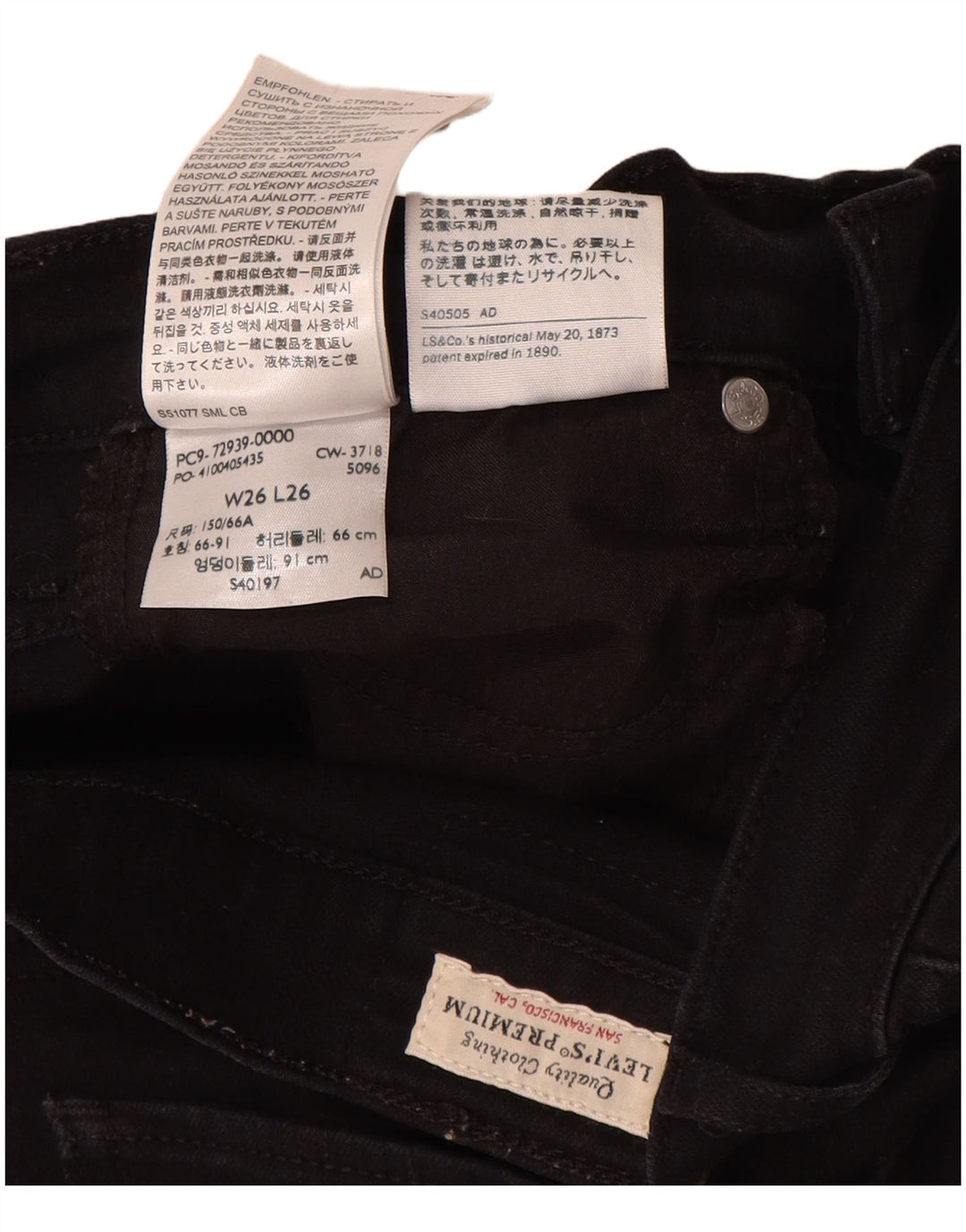 Męskie proste dżinsy Levi's W26 L26 Czarna bawełna