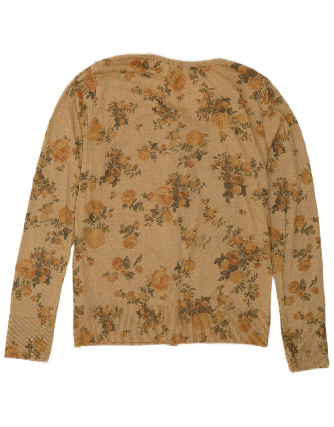 Sweter damski Zara Cardigan UK 14, duży, beżowy, z kwiatowym poliestrem