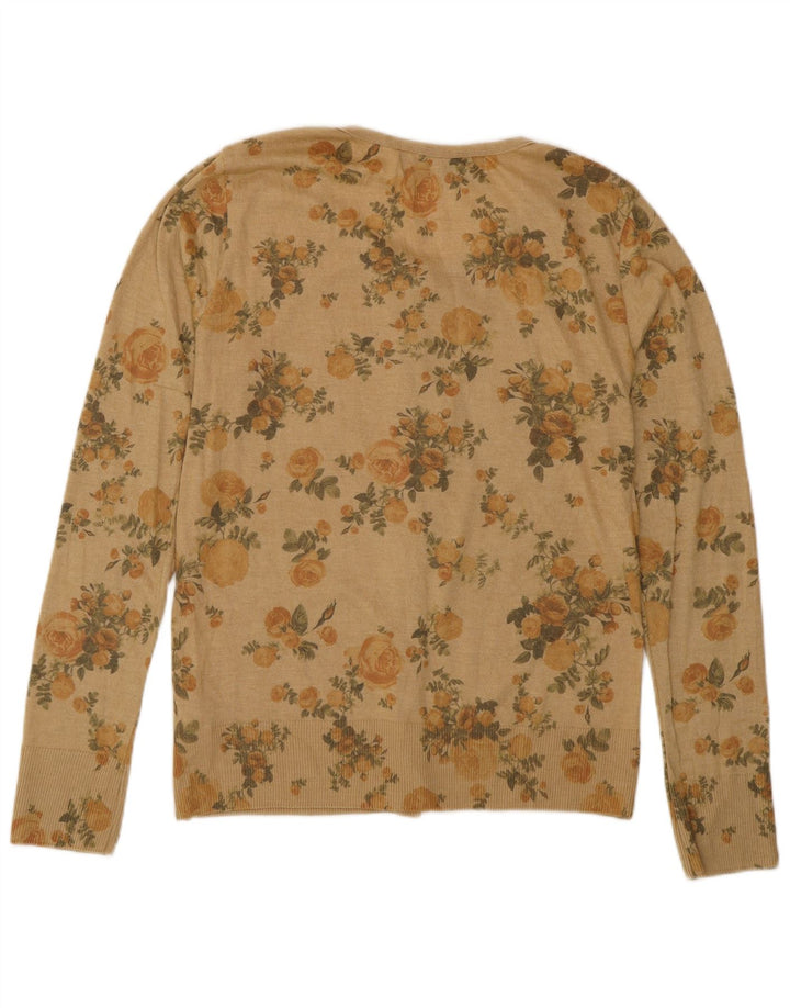 Sweter damski Zara Cardigan UK 14, duży, beżowy, z kwiatowym poliestrem