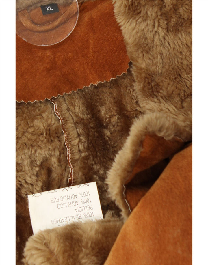 Vintage damski płaszcz z owczej skóry UK 18 XL, brązowa skóra