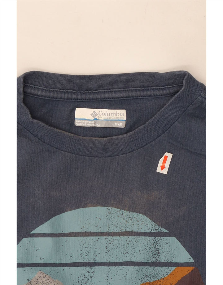 Męski graficzny top Columbia z długim rękawem, średnioniebieski, bawełniany