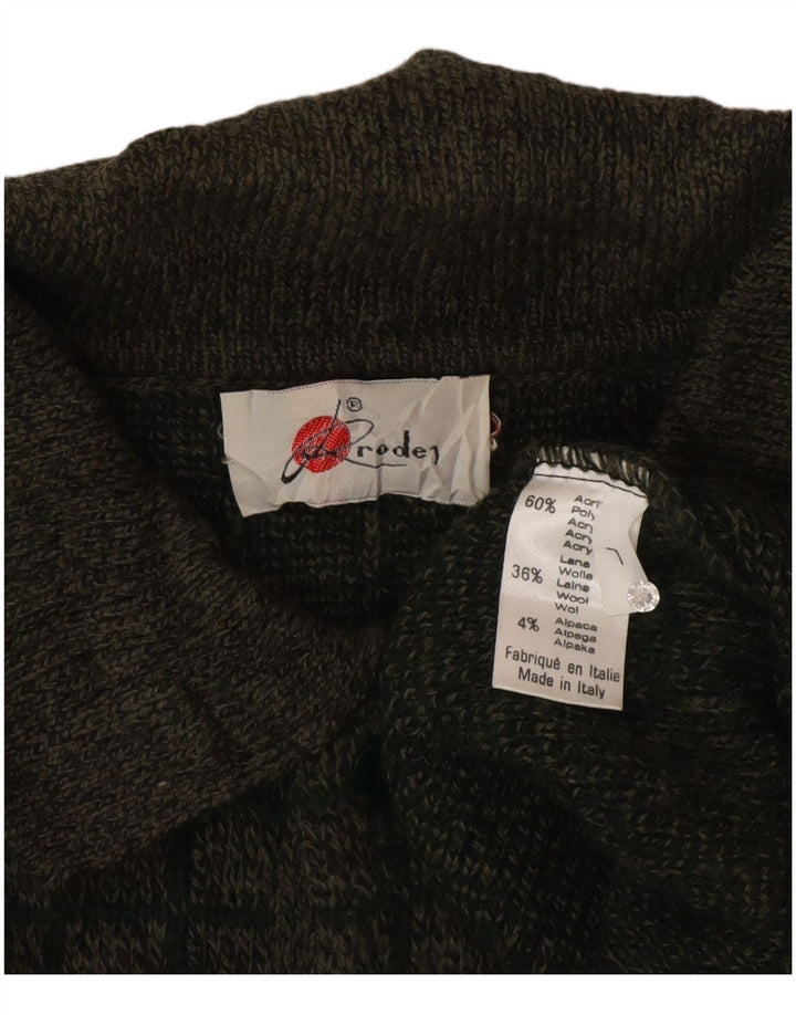 Vintage męski sweter z golfem, duży, geometryczny akryl w kolorze khaki