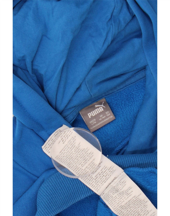 Dziewczęcy sweter z kapturem i grafiką PUMA, 13-14 lat, niebieska bawełna