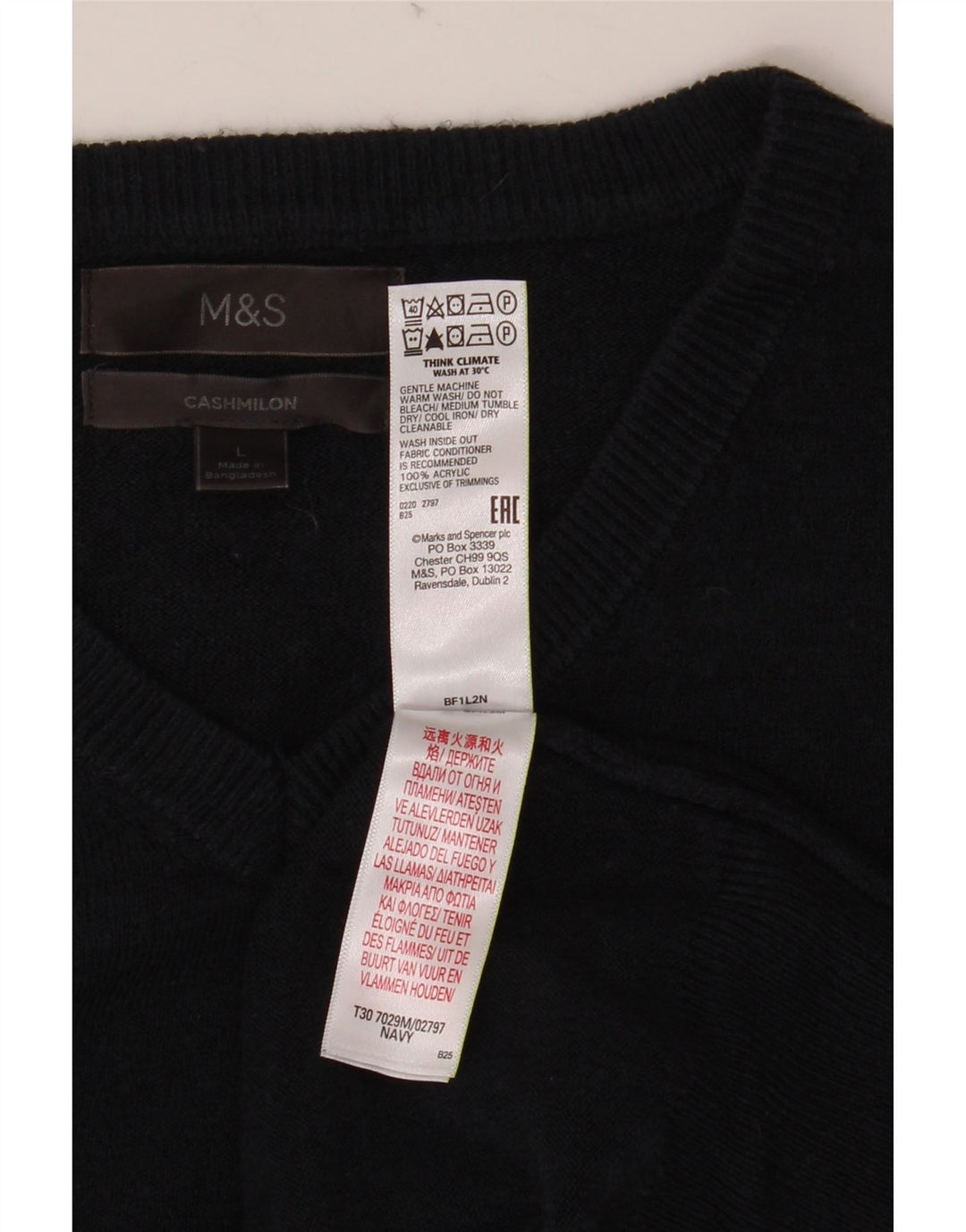 MARKS & SPENCER Męski sweter z dekoltem w kształcie litery V, duży, granatowy, akrylowy