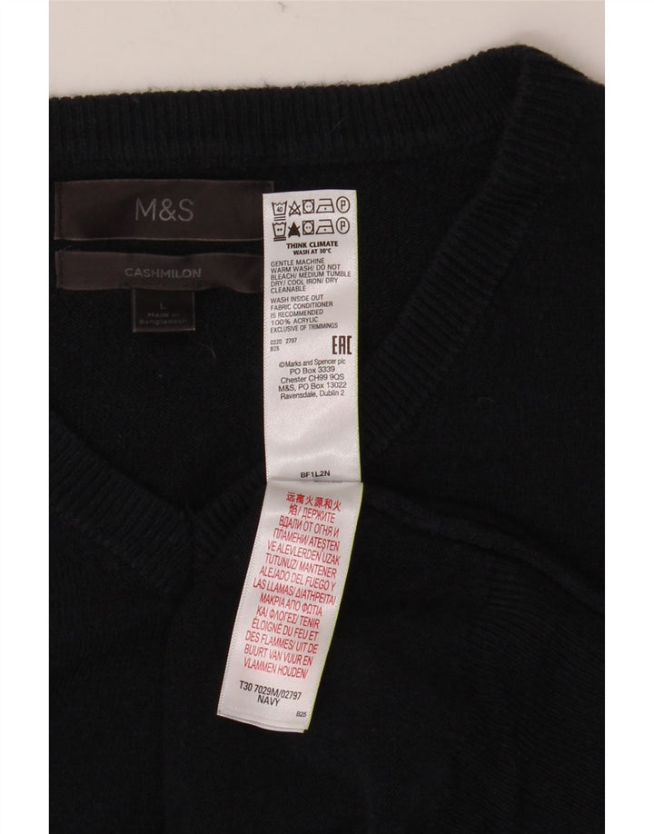 MARKS & SPENCER Męski sweter z dekoltem w kształcie litery V, duży, granatowy, akrylowy