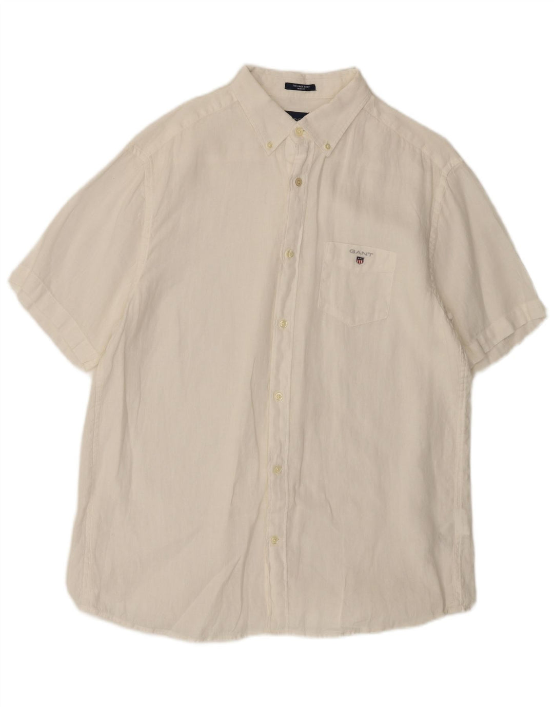 Biała lniana koszula męska z krótkim rękawem i regularnym krojem Gant