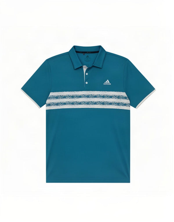 Męska koszulka polo Adidas, duża, niebieska, poliestrowa w paski