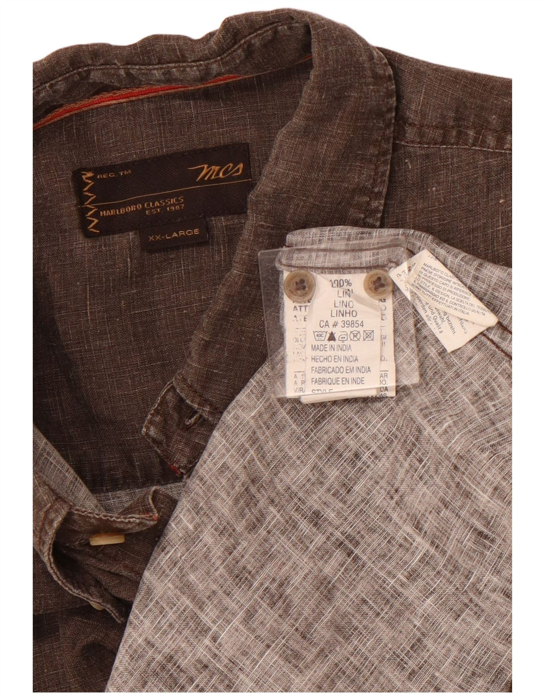 MARLBORO CLASSICS Męska koszula z krótkim rękawem 2XL, brązowa, lniana