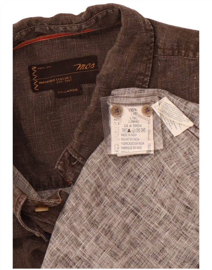 MARLBORO CLASSICS Męska koszula z krótkim rękawem 2XL, brązowa, lniana