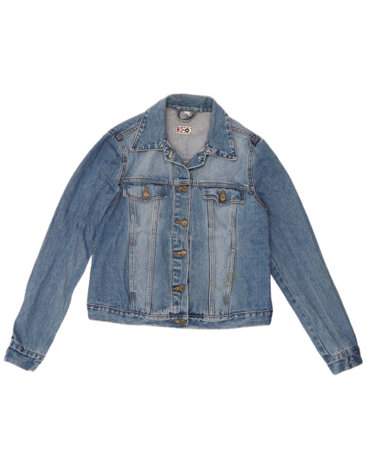 Damska kurtka jeansowa VINTAGE Crop UK 14, duża niebieska bawełna