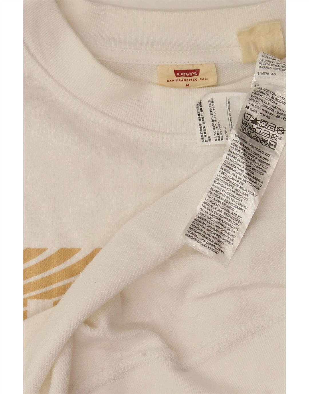 LEVI'S Womens Graphic Sweatshirt Jumper UK 14 Medium White Cotton Vintage Levi's and Second-Hand Levi's from Messina Hembry 