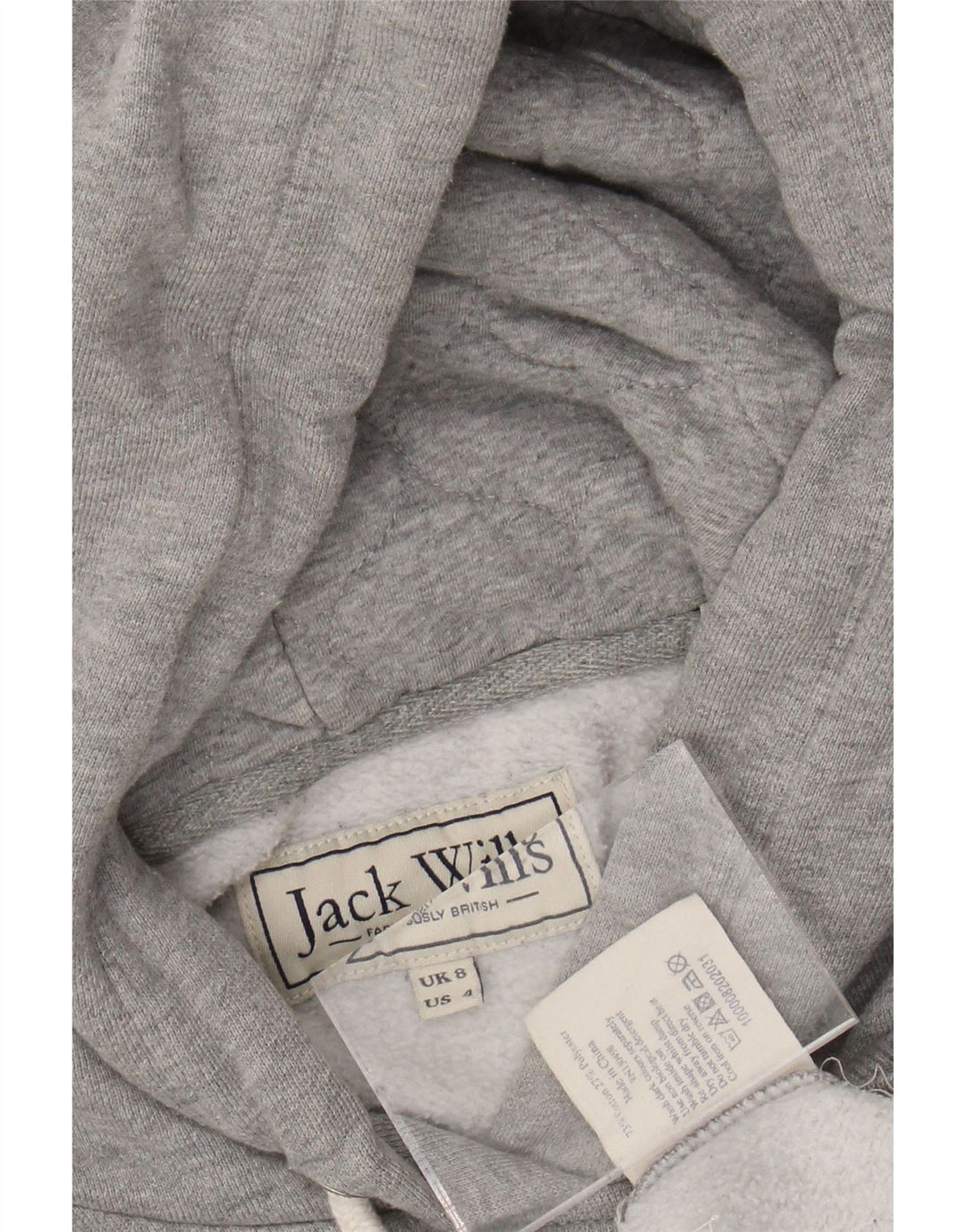 Damski sweter z kapturem i grafiką JACK WILLS UK 8, mały, szary, bawełniany