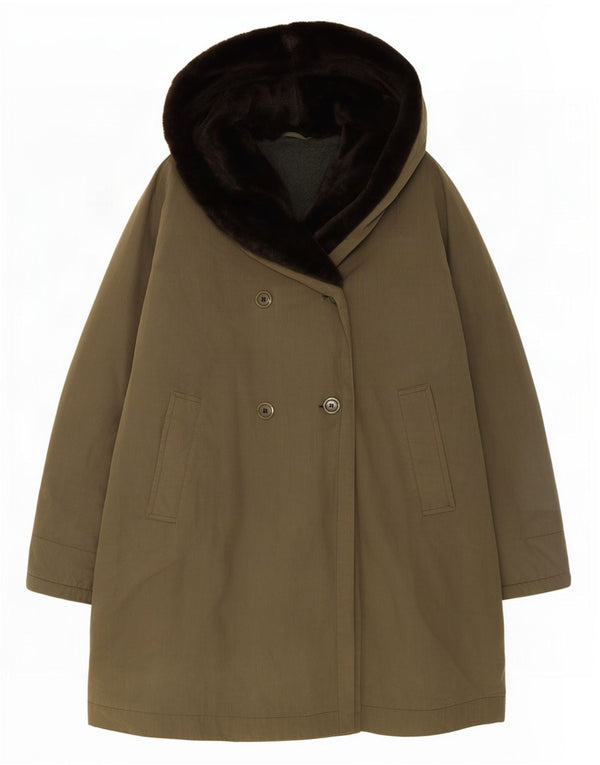Allegri Womens Loose Fit Hooded Double Breasted Coat UK 20 2XL Khaki