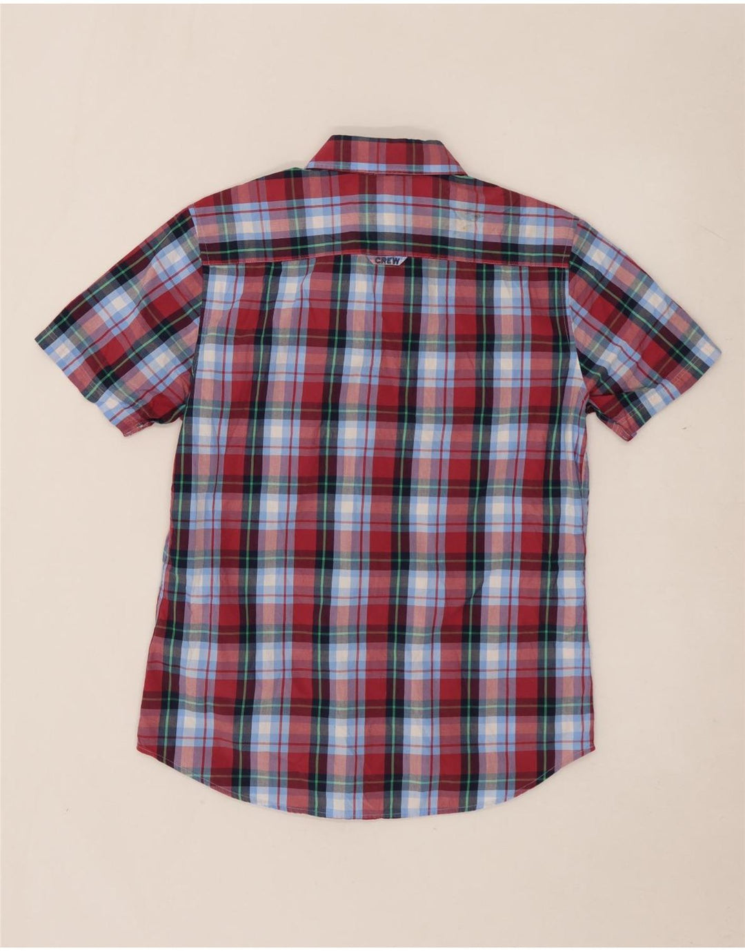 CREW CLOTHING Koszula męska z krótkim rękawem, bawełniana w średnią niebieską kratkę