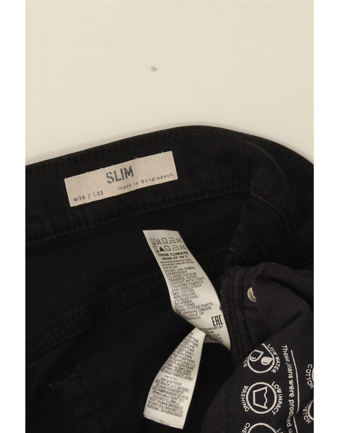 Marks & Spencer Męskie jeansy slim W36 L33 Czarne bawełniane