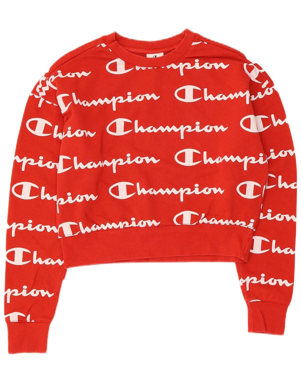 Damska bluza Champion Crop Graphic Oversize Sweter UK 6 XS Czerwona bawełna