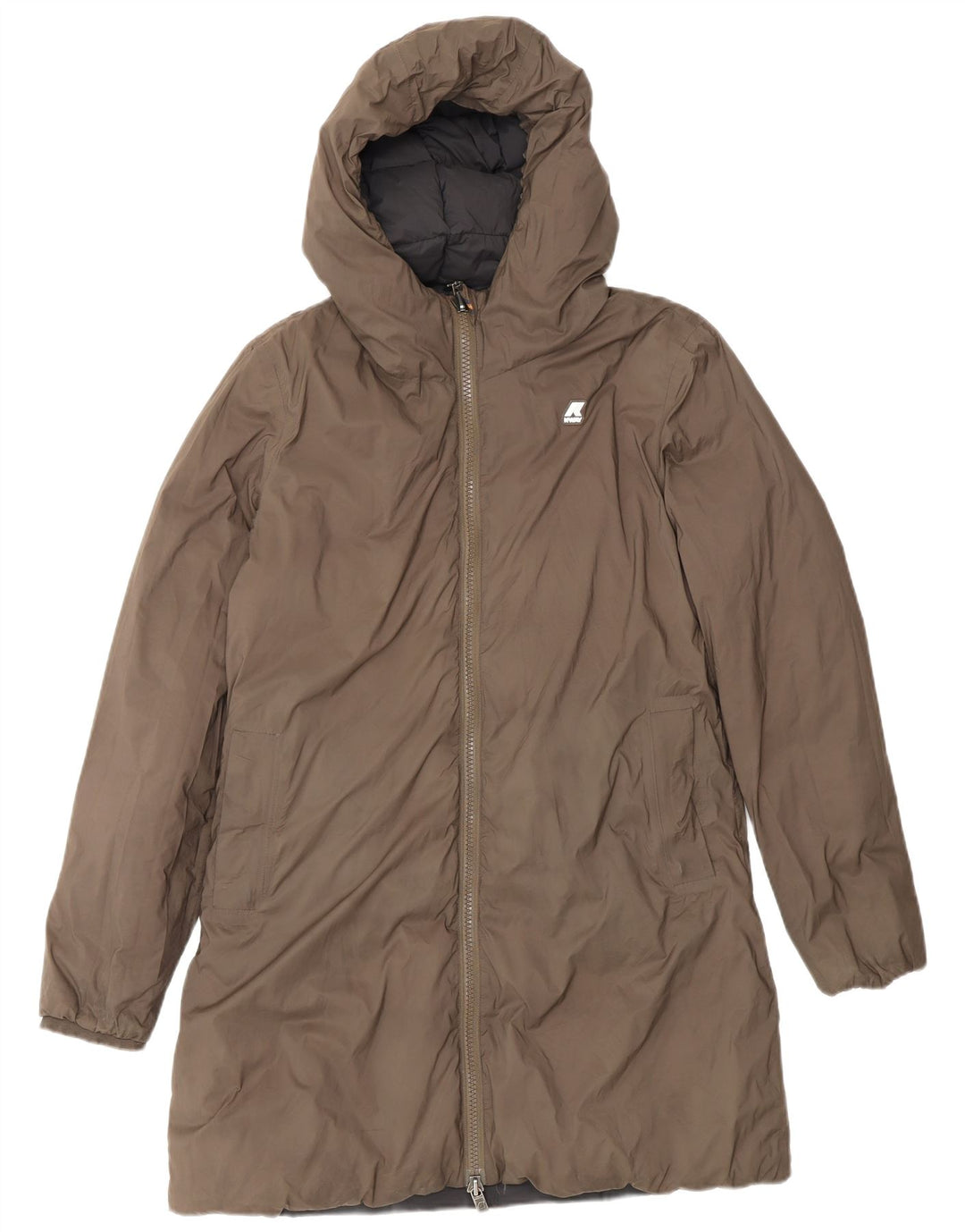 Dwustronny ocieplany płaszcz damski K-Way Oversize z kapturem UK 8 Small Black