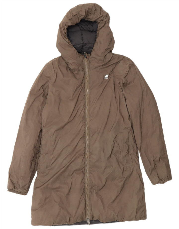 Dwustronny ocieplany płaszcz damski K-Way Oversize z kapturem UK 8 Small Black