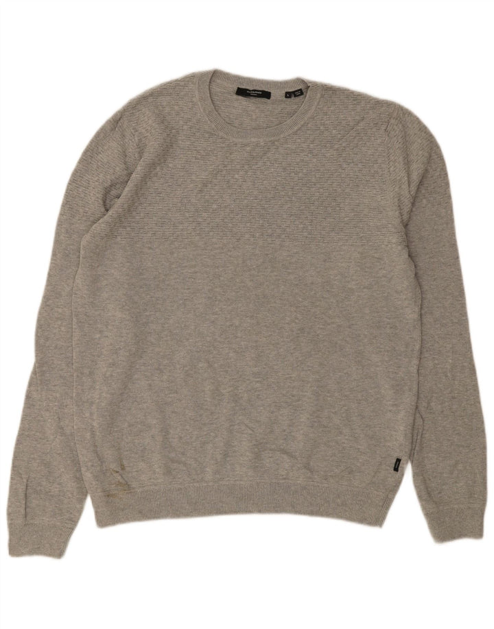 Męski sweter Jack & Jones z okrągłym dekoltem, duży, szary, bawełniany