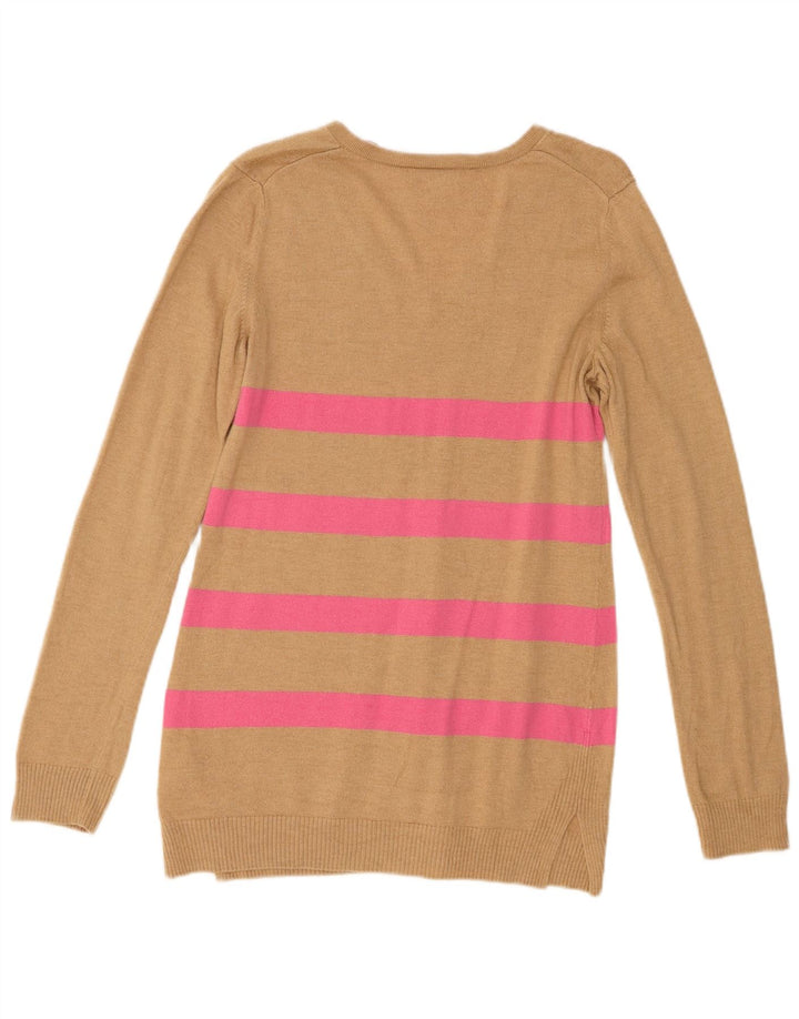Damski sweter Gap z dekoltem w kształcie litery V, UK 12, nylon w średnie brązowe paski