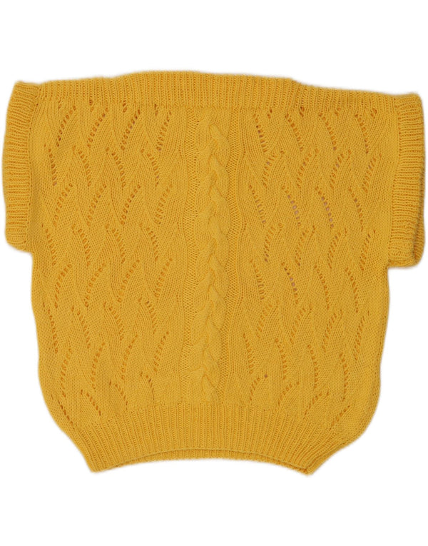 Vintage Womens Crop Short Sleeve Boat Neck Jumper Sweater UK 18 XL Yellow
