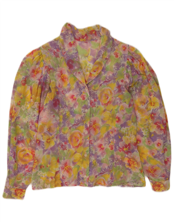 Damska bluzka koszulowa w stylu vintage UK 14, średnia, wielobarwna w kwiaty