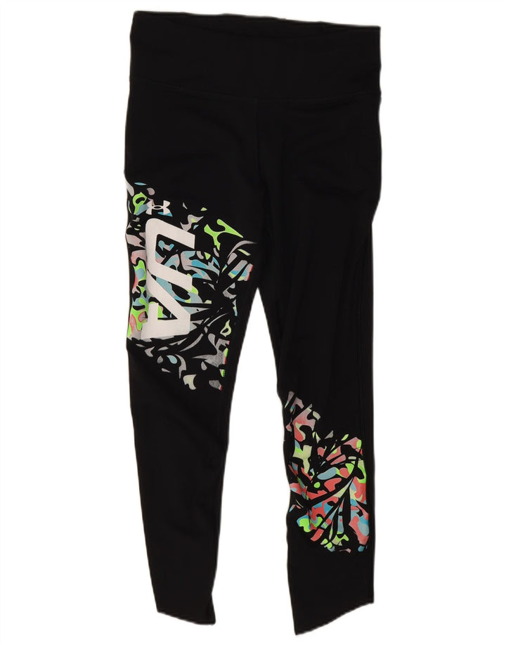 Damskie legginsy Under Armour Heat Gear z abstrakcyjnym wzorem UK 12, średnie czarne