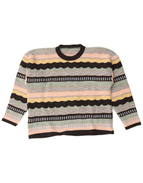 Vintage damski sweter z wycięciem pod szyją, UK 18 XL, wielokolorowe paski