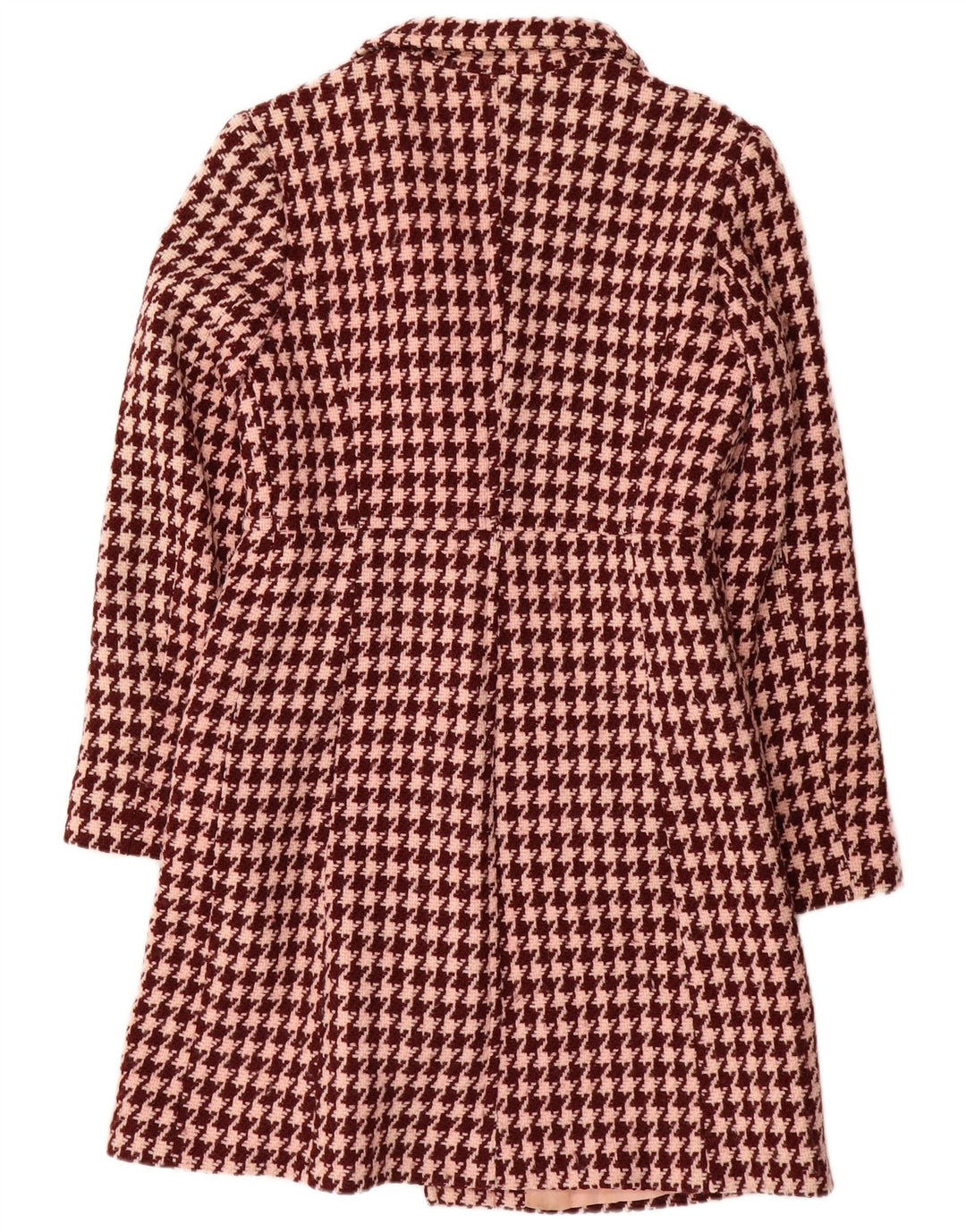 Płaszcz damski w stylu vintage, UK 10, mała, bordowa wełna w pepitkę