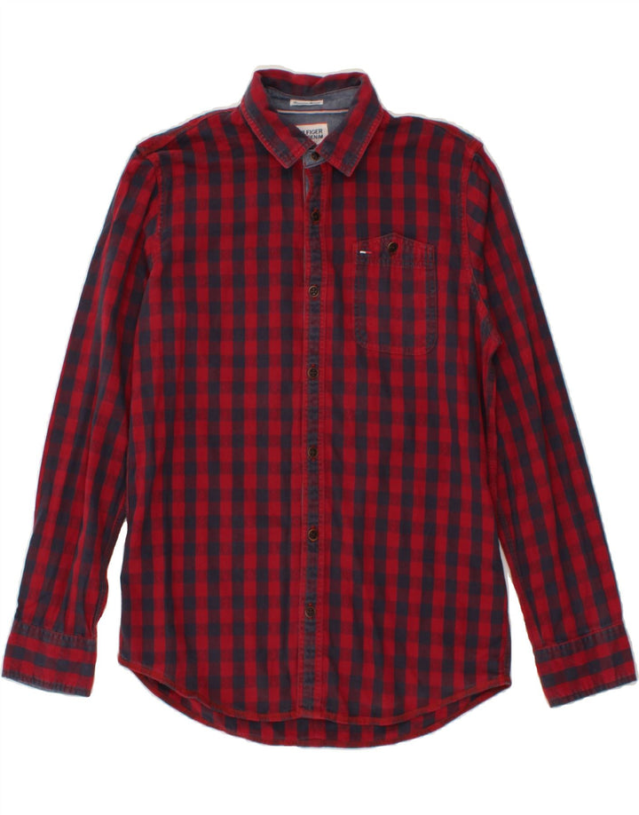 TOMMY HILFIGER Mens Flannel Shirt Medium Red Gingham Cotton Vintage Tommy Hilfiger and Second-Hand Tommy Hilfiger from Messina Hembry 