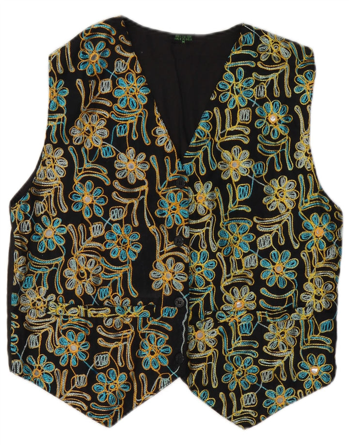 Kamizelka damska VINTAGE UK 14 Średnia czarna bawełna w kwiaty