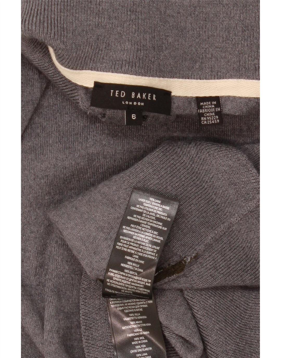 TED BAKER Męski sweter zapinany na zamek, rozmiar 6 2XL, szara wełna
