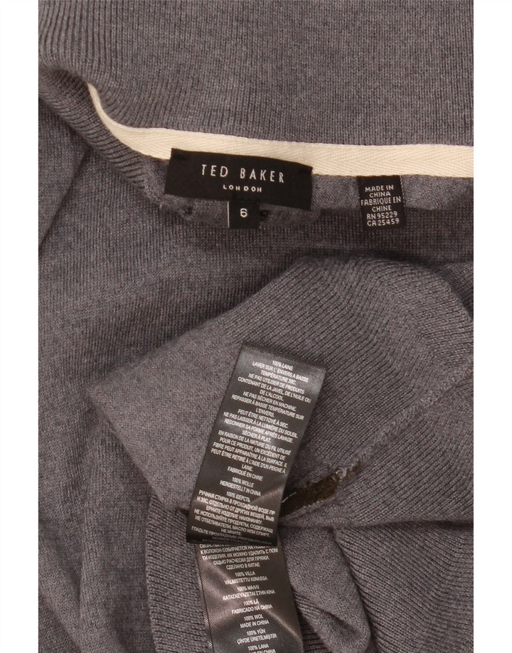 TED BAKER Męski sweter zapinany na zamek, rozmiar 6 2XL, szara wełna