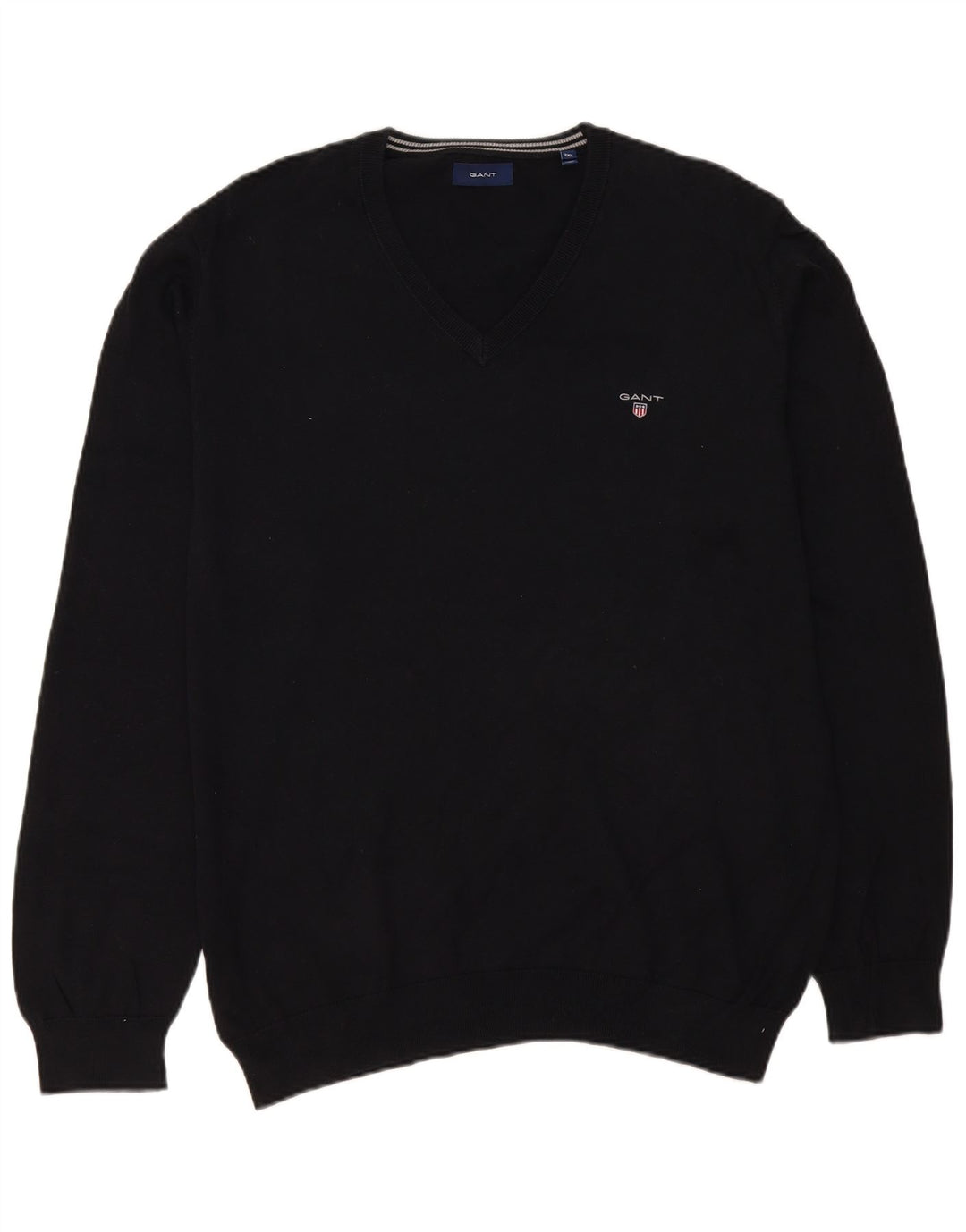 Męski sweter Gant z dekoltem w kształcie litery V, 2XL, czarna bawełna