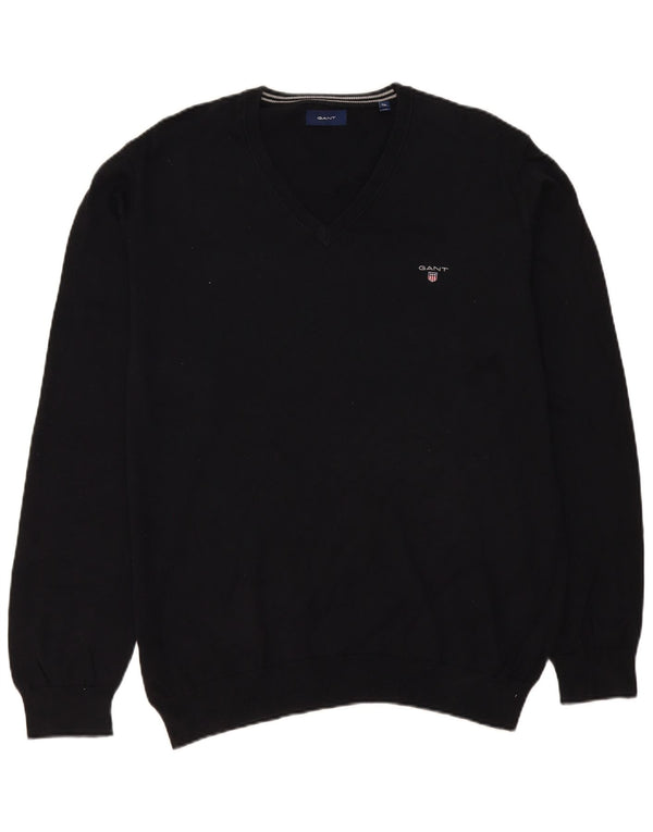 Męski sweter Gant z dekoltem w kształcie litery V, 2XL, czarna bawełna