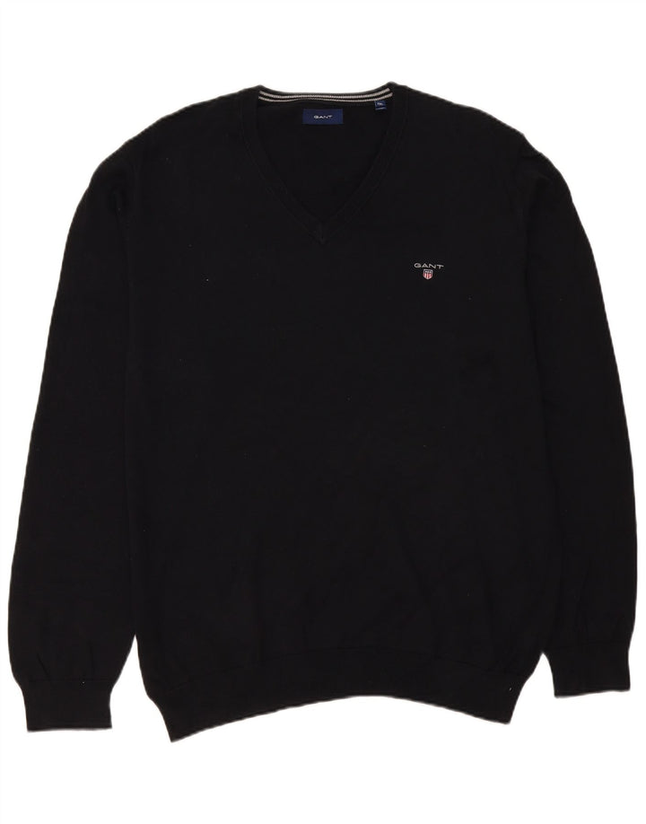 Męski sweter Gant z dekoltem w kształcie litery V, 2XL, czarna bawełna