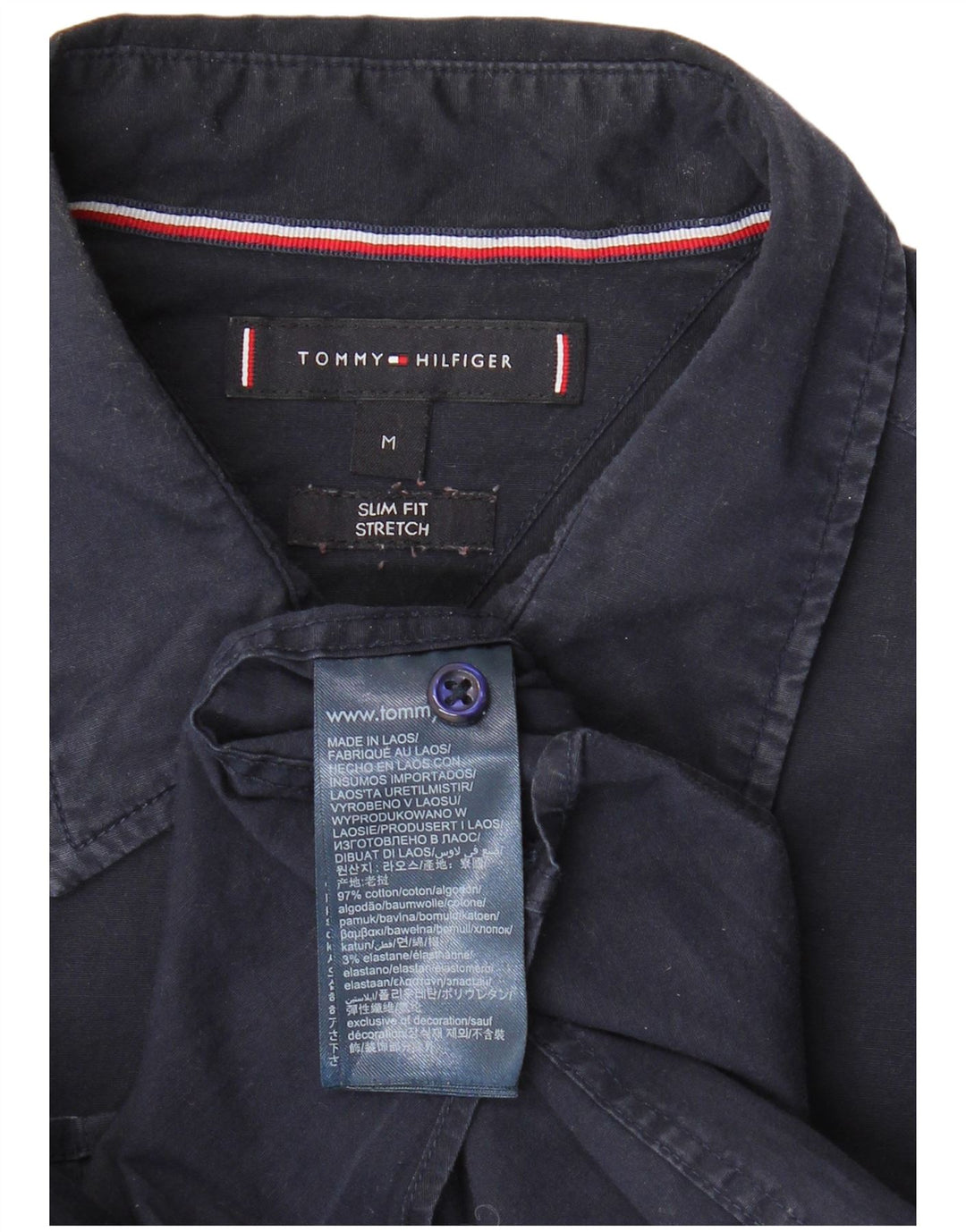 TOMMY HILFIGER Męska koszula z krótkim rękawem o kroju slim fit, średnia, granatowa, bawełniana