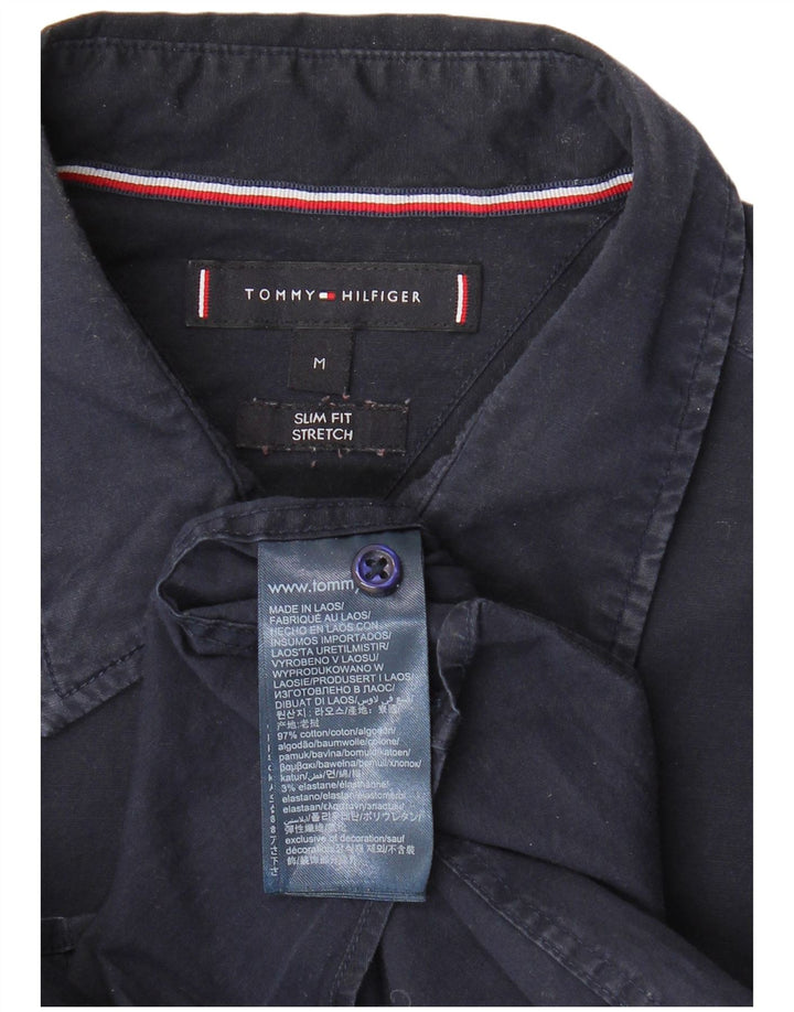 TOMMY HILFIGER Męska koszula z krótkim rękawem o kroju slim fit, średnia, granatowa, bawełniana