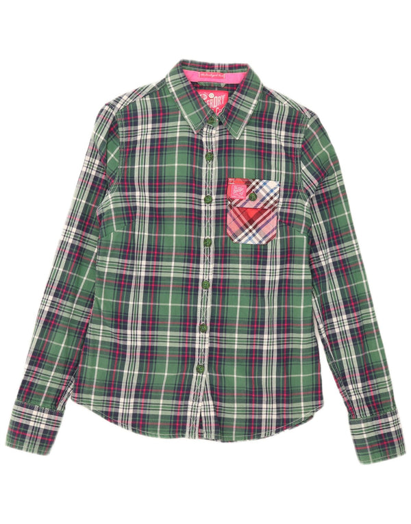 Damska koszula flanelowa Superdry UK 10, mała, bawełniana w zieloną kratkę