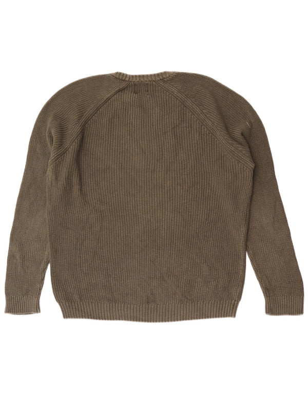 Męski sweter Zara z okrągłym dekoltem, duży, zielony, bawełniany
