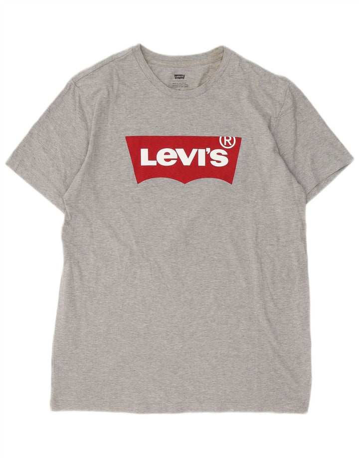 Męska koszulka z grafiką Levi's, średnia, szara, bawełniana nakrapiana