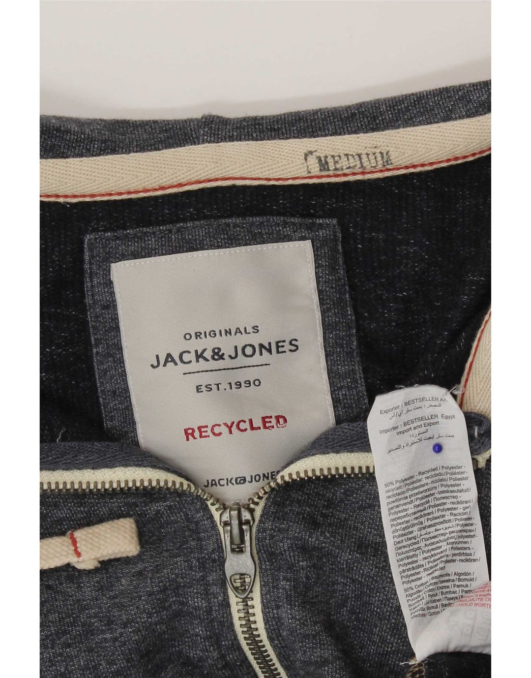 Męski sweter z kapturem i zamkiem Jack & Jones, średnioszary, nakrapiany poliester