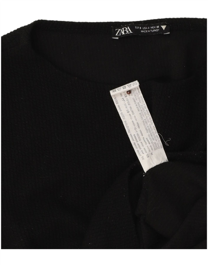 Damski krótki top Zara z długim rękawem, UK 8, mały, czarny poliester