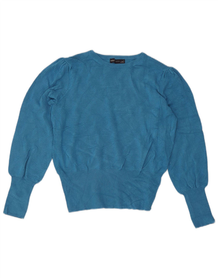 Marks & Spencer Damski sweter z okrągłym dekoltem UK 14 Średni niebieski geometryczny