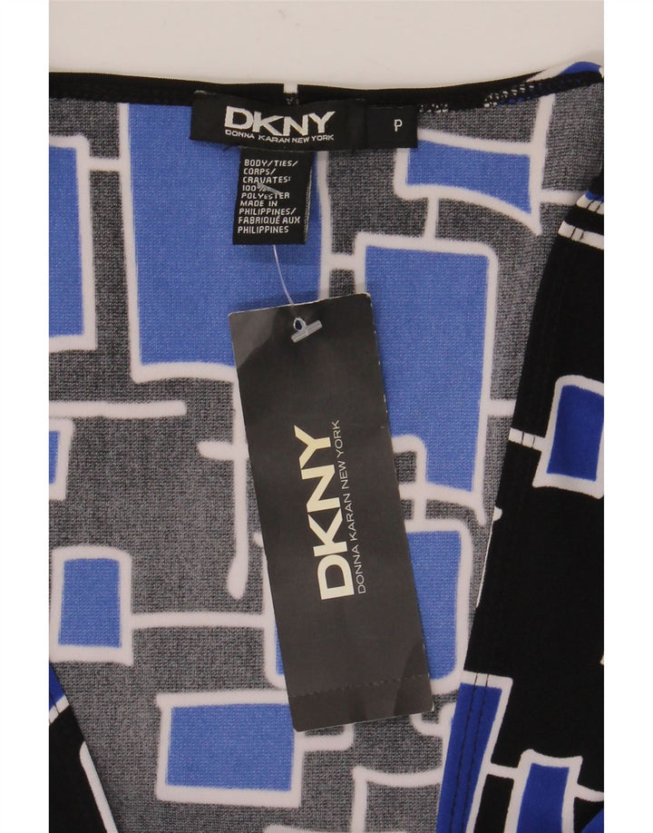 Dkny damska sukienka kopertowa z rękawami 3/4, jeden rozmiar, niebieski geometryczny poliester