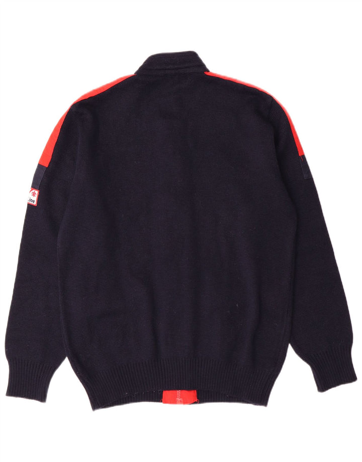 Sweter męski rozpinany w stylu vintage IT 50 Średni granatowy, wełniany blok kolorów