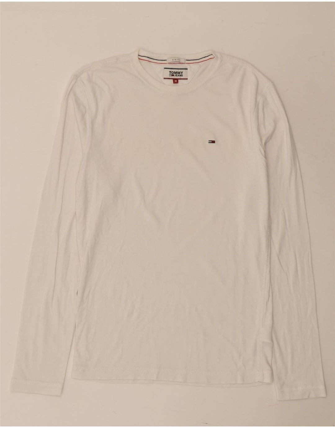 Męski top o dopasowanym kroju Tommy Hilfiger z długim rękawem, średniej wielkości, z białej bawełny