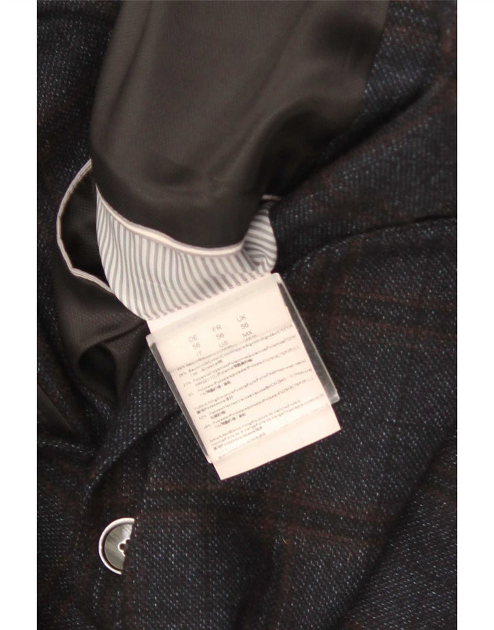 Męska marynarka zapinana na 2 guziki Hugo Boss EU 56 3XL Granatowa wełniana kratka