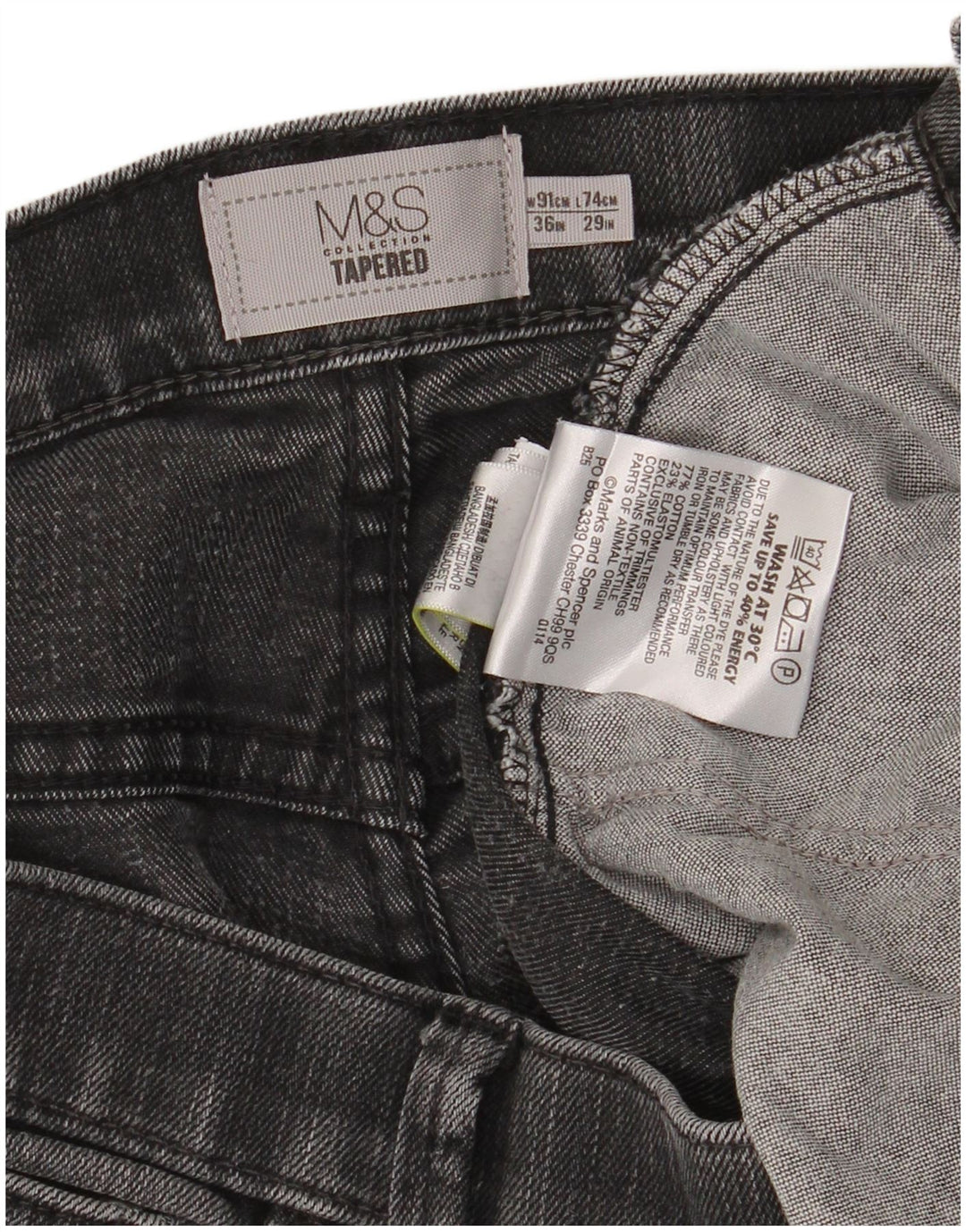Marks & Spencer Mens Tapered Jeans W36 L29 Grey Cotton