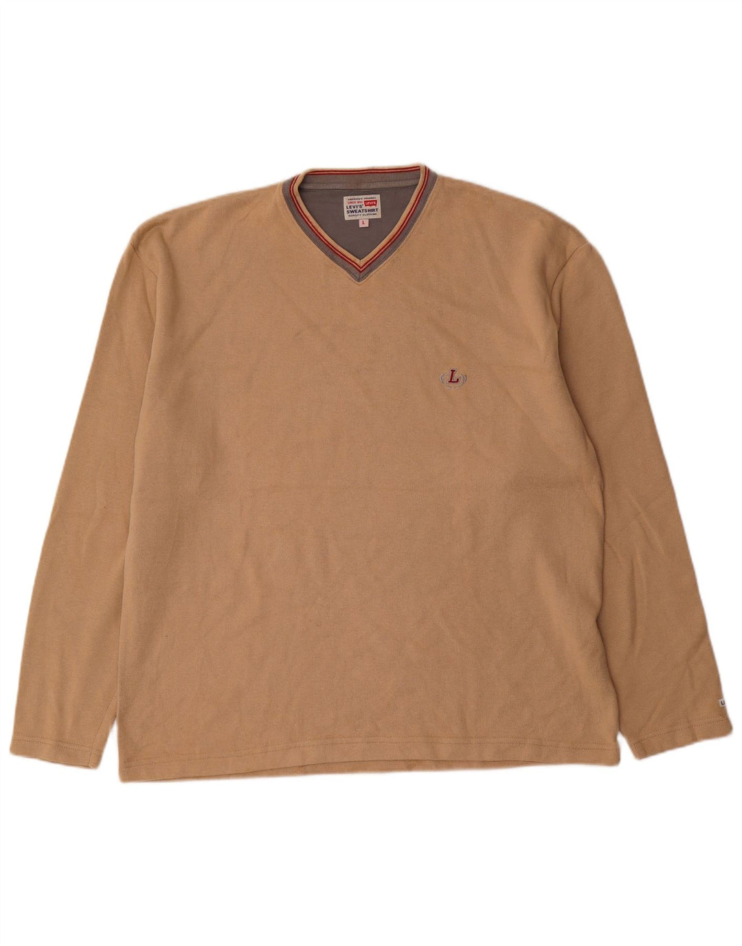 Męski sweter Levi's z dekoltem w kształcie litery V, duży, beżowy, bawełniany